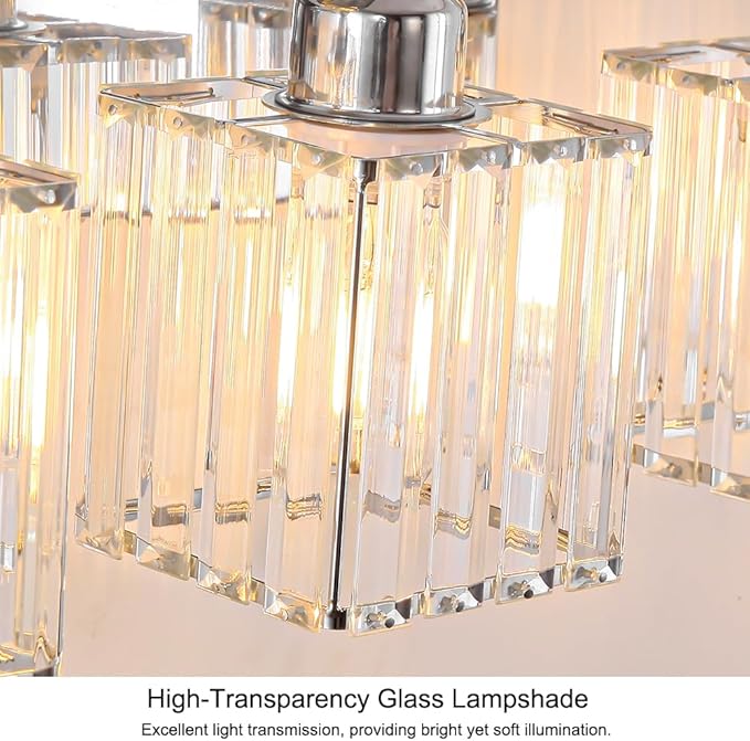 Bathroom Vanity Lights Over Mirror - Easy Installation with Clear Guide, 4-Light Shadow-Free Design, Chrome Crystal Finish - for Modern Home Bathroom Lighting Fixtures in DIY Projects