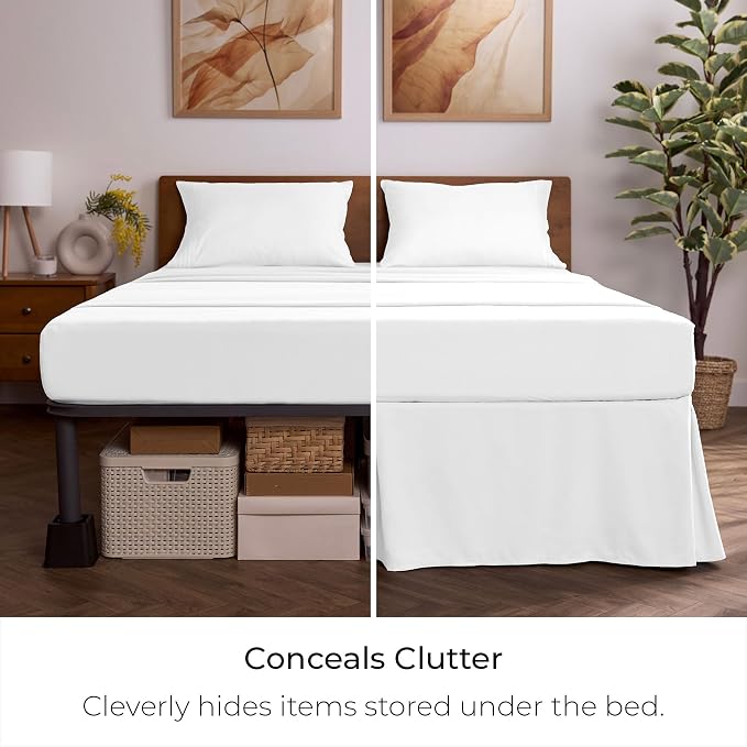 Mellanni Bed Skirt Queen Size - Tailored Drop Bed Skirting | 15-Inch Pleated Dust Ruffle - Hotel Luxury Bedding - Wrinkle, Fade, Stain Resistant - 1 Bedskirt (Queen, White)