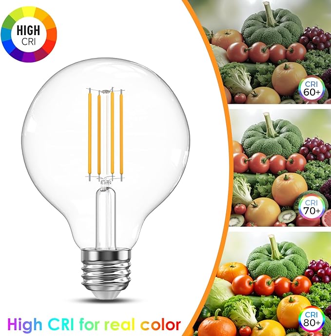 TJOY 10 Pack G25 Globe Light Bulbs, LED Edison Vanity Light Bulbs, Dimmable, 2700K Warm White, 500 Lumens, 5.5W=60W, CRI80, Clear Vintage Filament Globe, E26 Base for Vanity