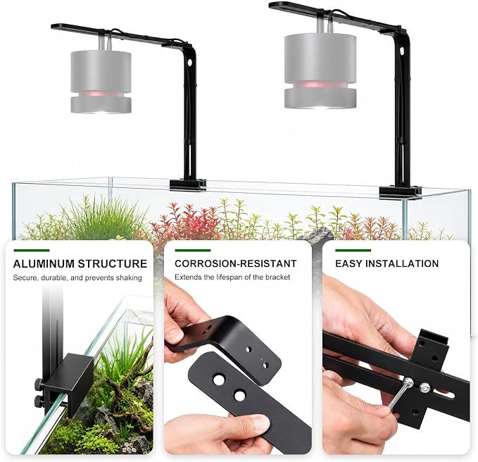 FZONE Aquarium Light Clip Holder for AXON, Adjustable Aquarium Fish Tank Mount with Height & Front-to-Back Positioning for Planted, Freshwater and Saltwater Tanks (1 Piece)