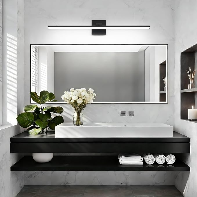 LED Bathroom Vanity Light, Modern Bathroom Light Fixture Over Mirror (Cool White 6000K), Vanity Light Bar with Angle Adjustable, 32 Inch, Black