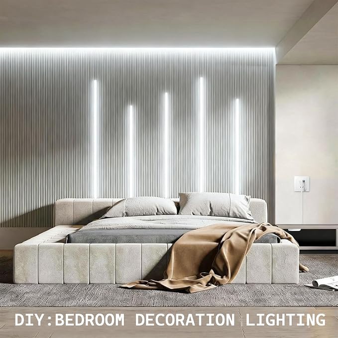 Under Cabinet LED Lighting kit, 6 PCS 6500K White LED Strip Lights Penetrable Wood Touch Dimmable COB LED Strip with 60W Adapter for Kitchen Cabinet,Counter,Shelf,TV Back,Showcase