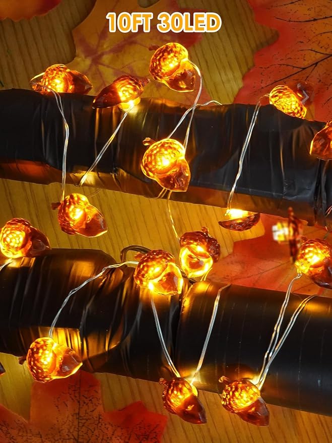 EXF Fall Decor Acorn Fairy Lights Battery Operated with Remote 10FT 30 LED | 8 Modes & Timer, IP44 Waterproof Halloween Twinkle String Lights for Indoor Outdoor Autumn Harvest Thanksgiving Day Decor