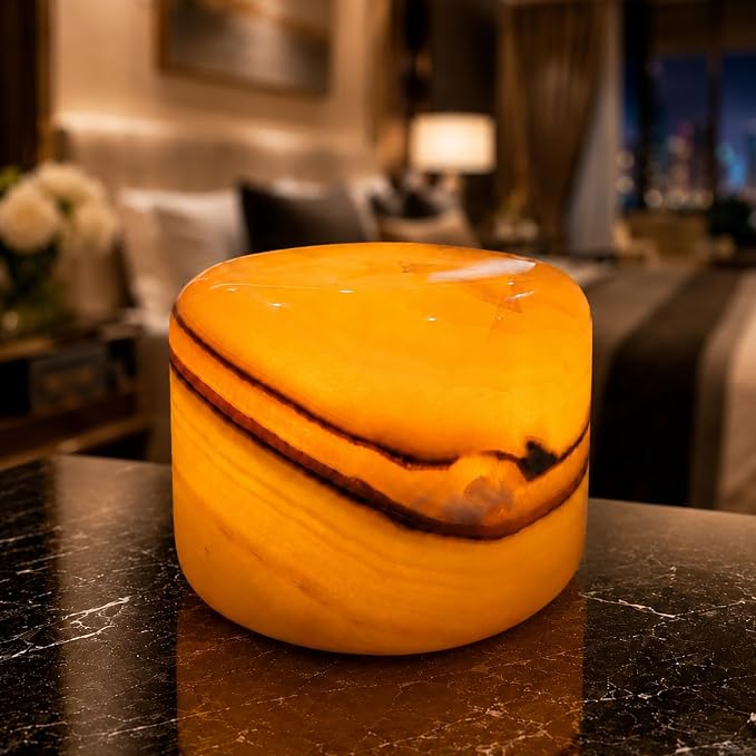 Marmor Marble Lamp Table Lamp Unique Stone Touch Lamp Pat Lamp Type-C 3 Way Bedside Lamp Ambient Light Bedroom Stands Night Light Decorative LED Warm Portable Lamp Rechargeable (Amber Jade)