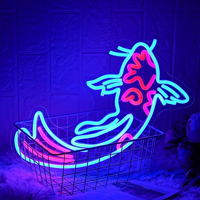 Koi Fish Neon Sign - Japanese Carp LED Neon Lights in Blue & Red, Lucky Fish Wall Decor 17"x9.5" with USB/Switch Dimmable for Bar, Restaurant, Office, Fishroom, Koi Pond