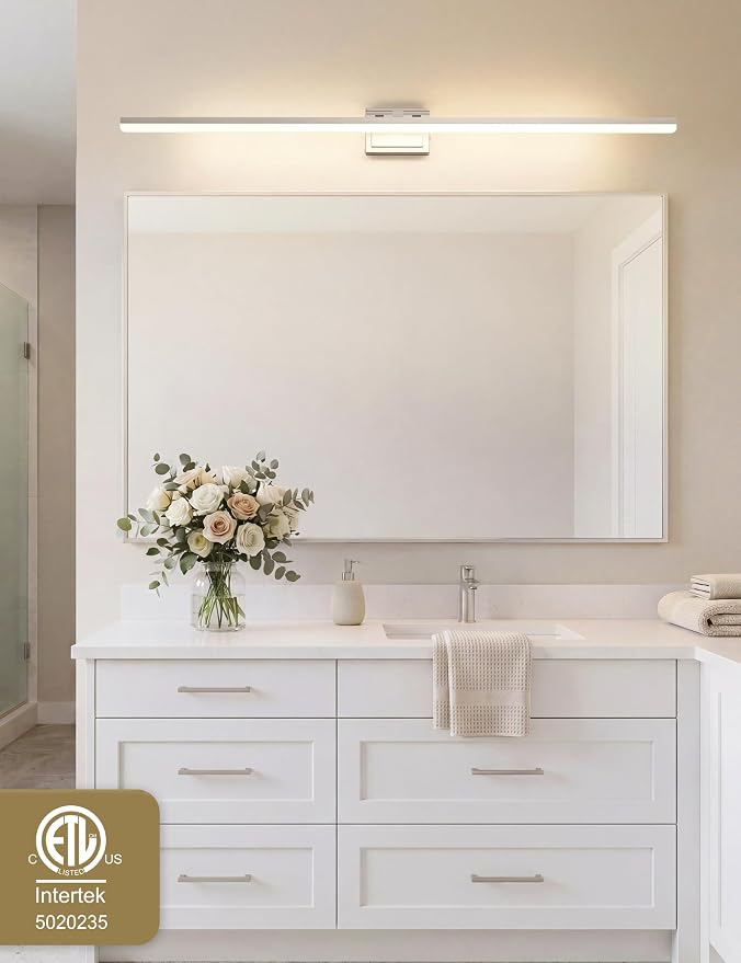 VOLISUN Modern Bathroom Vanity Light 55 inch, 45W Dimmable 5CCT Led Bathroom Light Fixture Over Mirror, Brushed Nickel Bar Vanity Light for Bathrooms Mirror Cabinets Bedroom