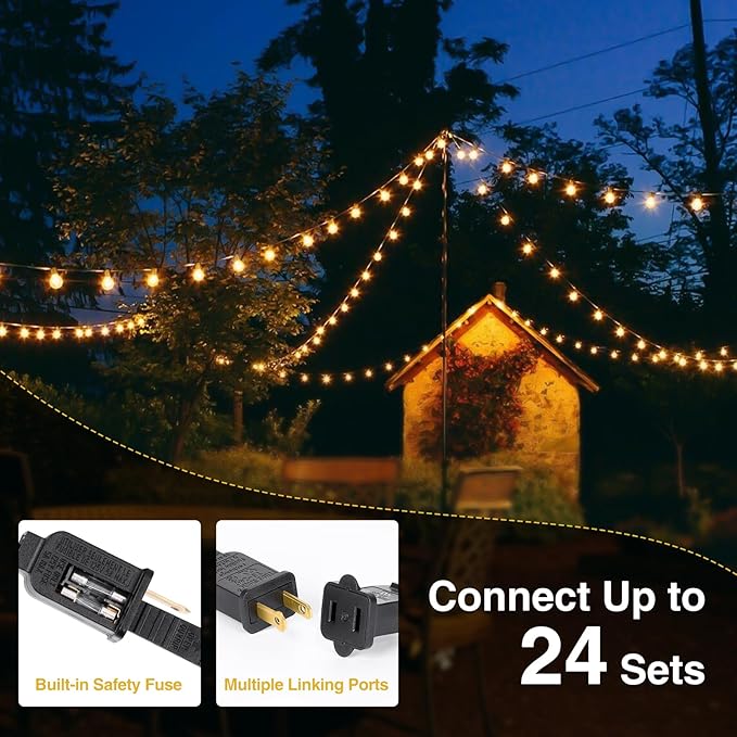 ZJOJO 50FT 26LED Outdoor String Lights, G40 Globe Outdoor Lights | 25 Shatterproof LED Bulbs 2700K,IP65 Waterproof Patio Light for Outside Backyard Cafe Camping Fence