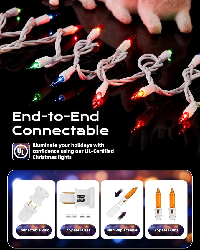 Brightown Multicolor Christmas Mini String Lights, 100-Count 20ft Incandescent Bulb Fairy Lights for Indoor Holiday Decor, Christmas Tree Garland Wedding Party Multi-Use Xmas Decoration, White Wire