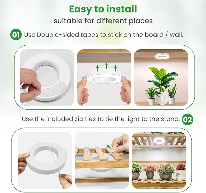 Wiaxulay 3.5in Grow Lights for Indoor Plants Growing, Full Spectrum 5V/2A | 2-Head White, 96 LEDs Halo Plant Light with 6/12/16H Timer, 3 Lighting Modes, 5 Brightness, Ceiling Under Cabinet Herbs