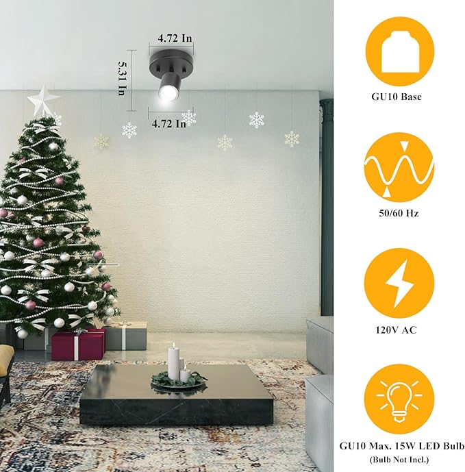 BoostArea LED Track Lighting Kit, Monopoint Sconce Adjustable Flush Mount Spot, Flexibly Rotatable Head for Kitchen, Living Room, Bedroom, GU10 Bulb Not Included