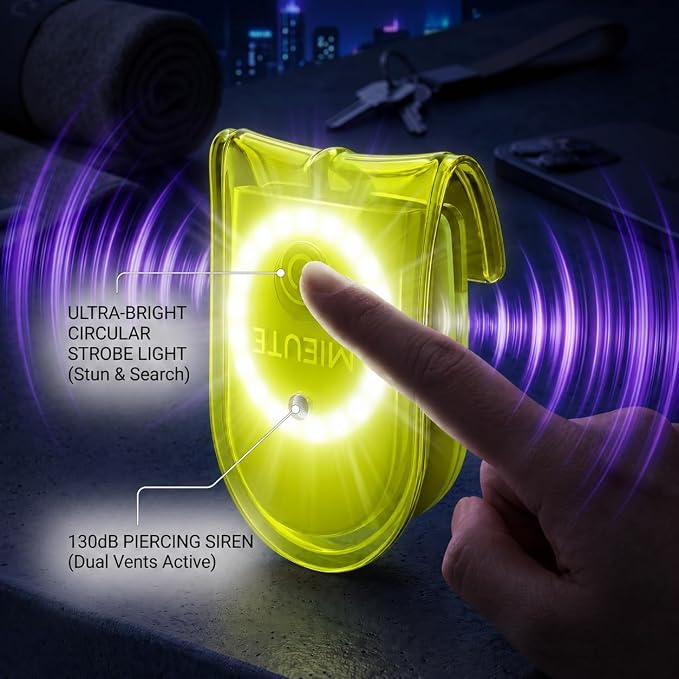 Clip-On Personal Safety Alarm 130dB for Women with LED Strobe | Rechargeable Wearable Safety Alarm for Women with 19-LED Ring Strobe,Magnetic Clip,Charging & Outdoor Running Protection