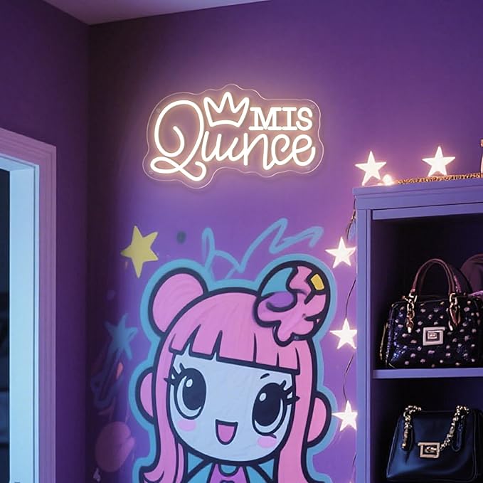 Mis Quince Neon Sign for Wall Decor Dimmable LED Sign Neon Lights for Bedroom Light Decoration for Birthday Party Room Decoration Gift for Girl Kid Lover 40CM*23CM Warm White