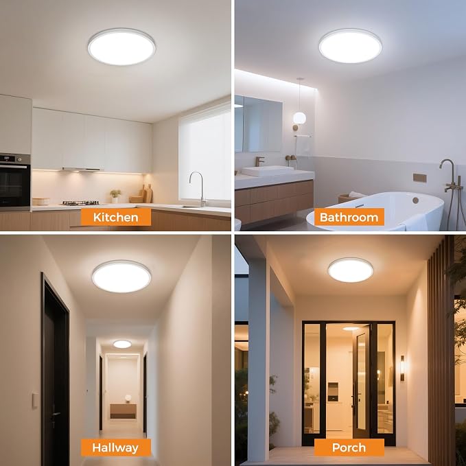 1Pack LED Flush Mount Ceiling Light Fixture, 9 Inch Light Fixture, 3000K-4000K-6500K Round Flat Bedroom Lights, Closet Round Surface for Bathroom Laundry Bedroom Hallway