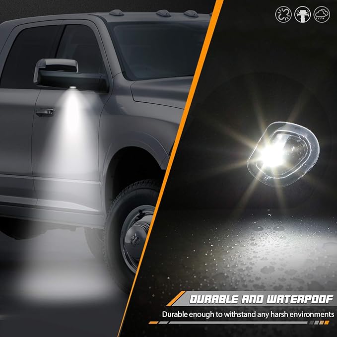 HERCOO LED Puddle Lights Left and Right Side Mirror White Lamps Smoked Lens Compatible with 2010-2018 Dodge Ram 1500 2500 3500, Pack of 2