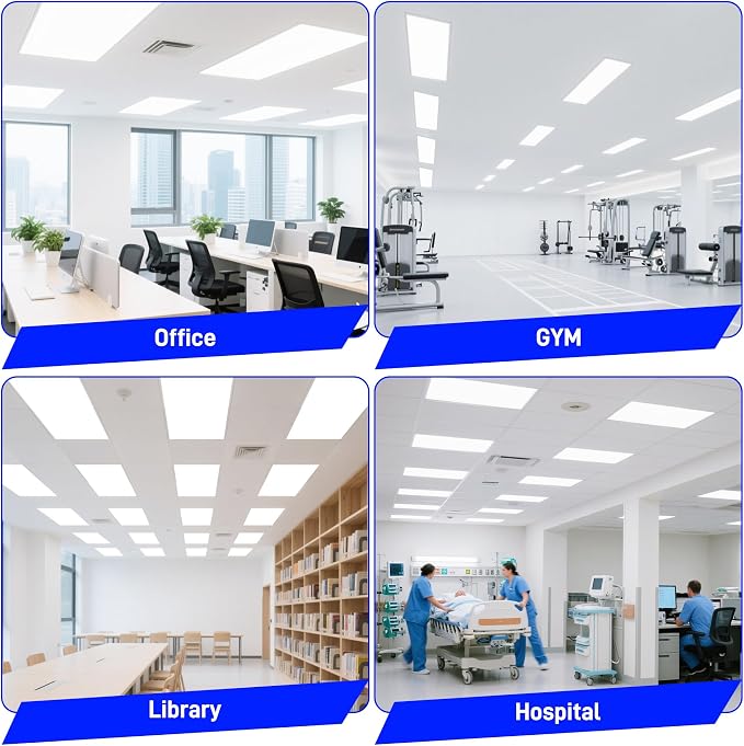 hykolity 2x4 LED Flat Panel Light,30W/40W/50W Dimmable,Drop Ceiling 6 Pack | Selectable Watts 0-10V Dimmable 5000K Daylight 5500LM ETL Recessed Light for Office Classroom Garage Replaces 3-Lamp Fixture