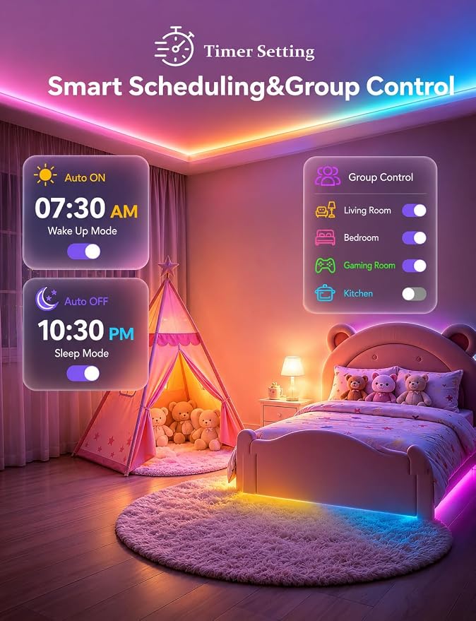 MFWW 130FT Strip Lights, Smart IC RGB LED Lights Multiple Colors on One Line, App+Remote Control, Timing, Multimodal, Music Sync, Color Changing Lights for Bedroom, Party Home Decor