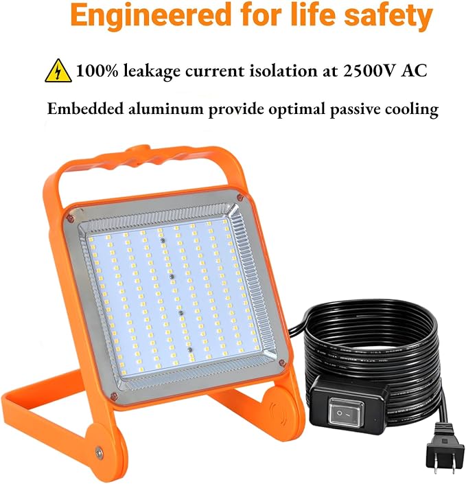 No Burn Risk 50W LED Work Light 2-Pack,8,000LM 5000K Daylight