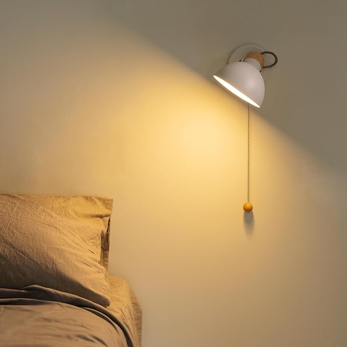 Aisilan LED Wall Sconce with Pull Chain, Adjustable Indoor Wall Light for E12 5W Bulb, Matte White 3000K Wall Mounted Lighting for Living Room, Bedroom, Hallway