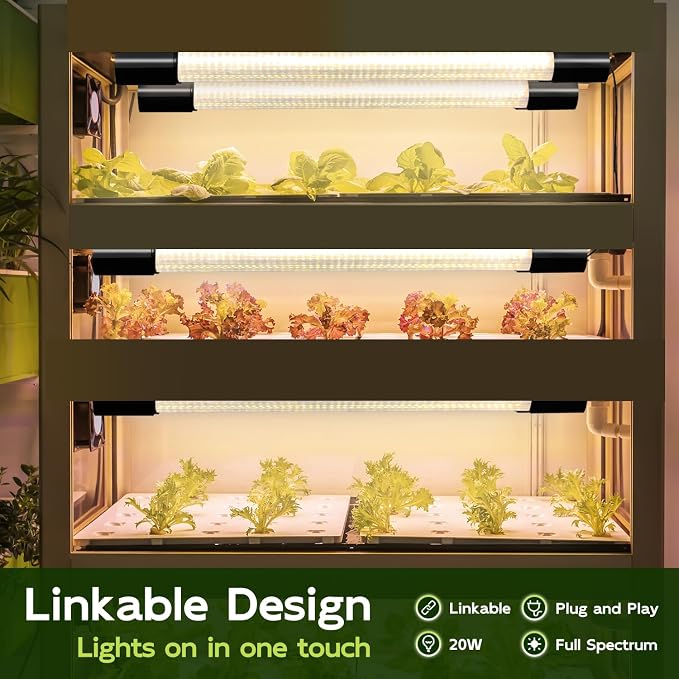 Hlite LED Grow Light 16 inch, Hanging Full Spectrum Linkable 4 Pack | Linkable Plant Grow Lights for Indoor Plants, Plug and Hanging with On/Off Switch, Seedling to Flowering, Yellow