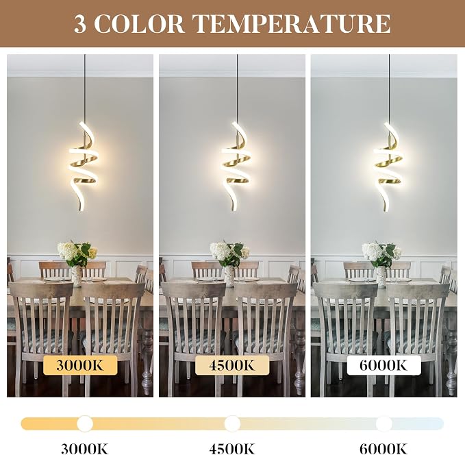 Plug in Pendant Light 3000~6000K Hanging Lights with Plug in Cord, Touch Switch Modern Pendant Light, Gold Hanging Lamps for Living Room, Kitchen, Dining Room, Bedroom,1 Pack