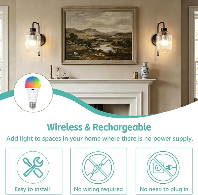 LAMSU Black Battery Operated Wall Sconces Set of 2, Wireless Wall Lights with Remote and Color Temperature Bulb, Rechargeable Cordless Wall Lamps with Clear Glass Shade for Bedroom Living Room