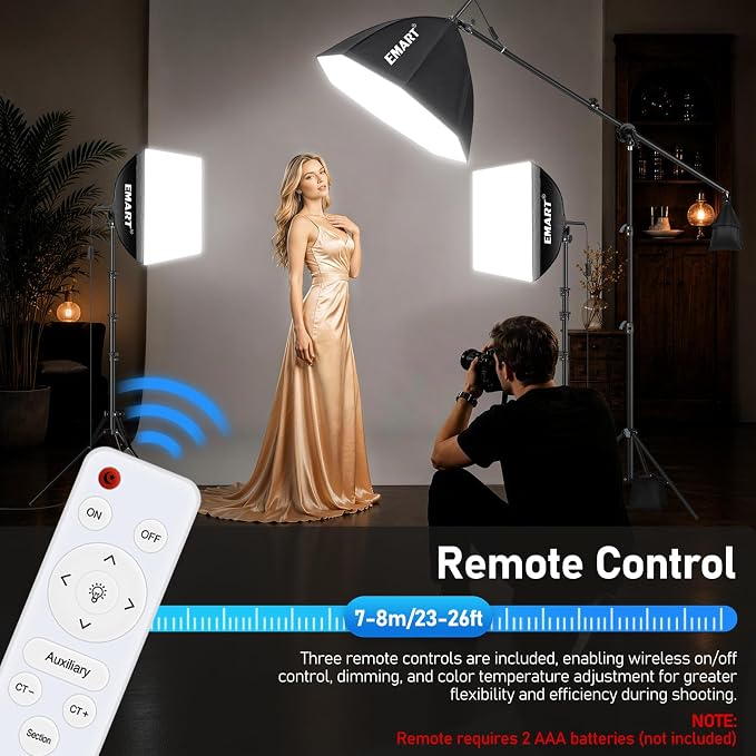 EMART Softbox Lighting Kit, 85W/135W Soft Box with Boom Arm for Studio 3PCS | Professional Equipment Three Point Light Setup, 16"x16" & 25.5"Octa Softbox, 3000-6500K LED Bulbs with APP/Remote for Photo