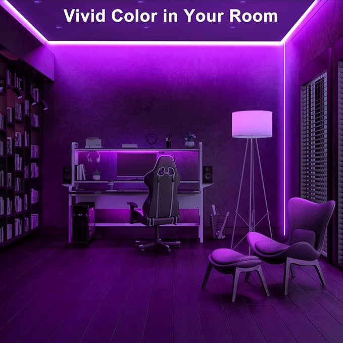 32.8ft Purple COB Led Strip Lights with Remote, Dimmable Bright Dotless Adhesive Indoor Led COB Light Strip for Cabinet, Painting, Room, Bed