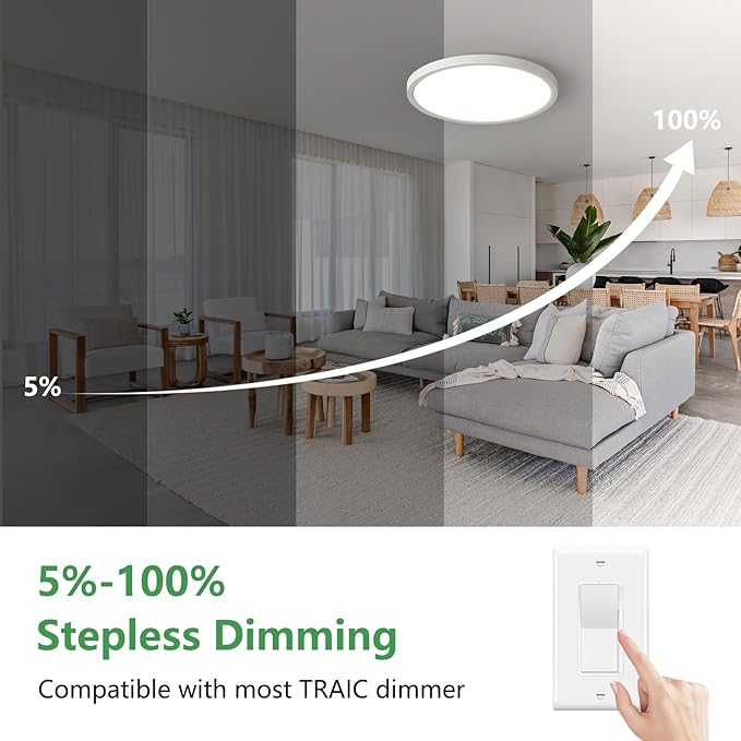 12 Inch 12PK Dimmable LED Flush Mount Ceiling Light,2700K/3000K/4000K/5000K/6000K CCT Selectable, Round Flat Panel Ceiling Lamp for Bedroom/Bathroom/Living Room (White, 12" 12PK)