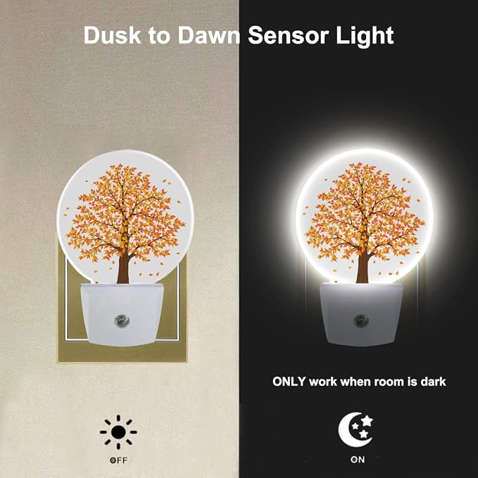 EKOBLA Maple Tree Night Light, Fall Orange and Yellow Leaf Night Lights Plug Into Wall with Auto Sensor for Home Indoor Decor
