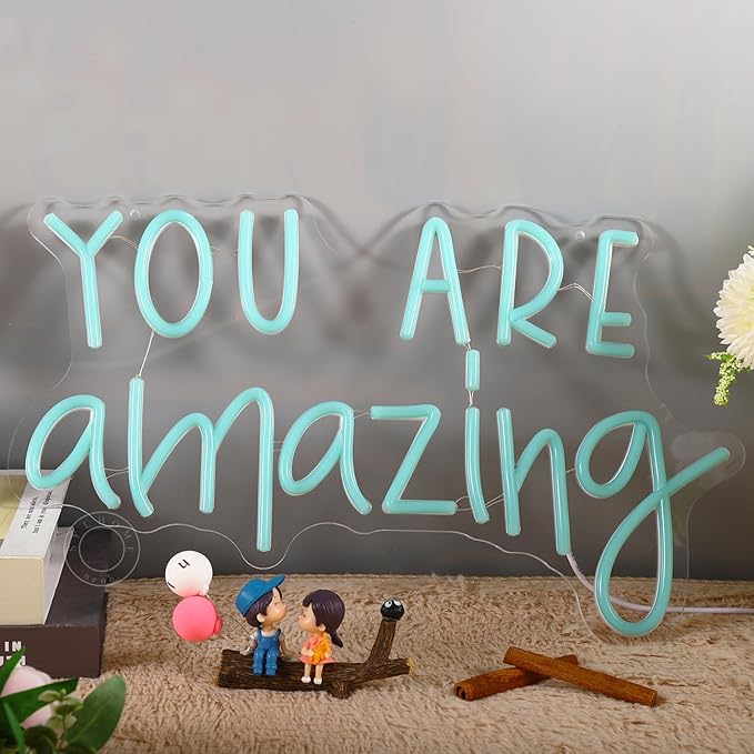 SYLHOME You Are Amazing LED Neon Light Sign 5V Girls Boys Bedroom Living Room Classroom Wall Decor Sign Hanging Smart Birthday Decoration USB 16.9" X 10.6" Ice blue
