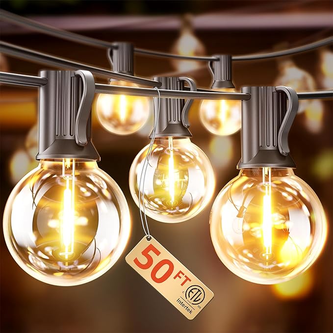 VIPAR Outdoor String Lights,50FT 27 G40 Patio Lights Waterproof for Balcony | ETL,Vintage LED Globe Bulbs,Connectable, Shatterproof,Waterproof,2700KDimmable,Plug-in,for Backyard Porch Garden Bistro