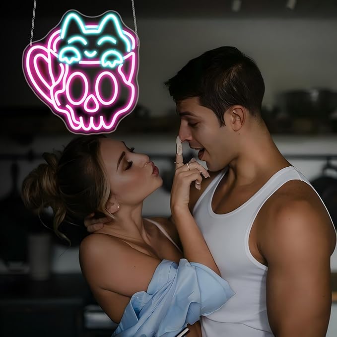 Neon Sign, HSJNJKFU Cat Coffee Cup Neon Signs for Wall Decor LED Sign for Room Cafe Home Party Birthday Bar Beer Signs - USB Powered.