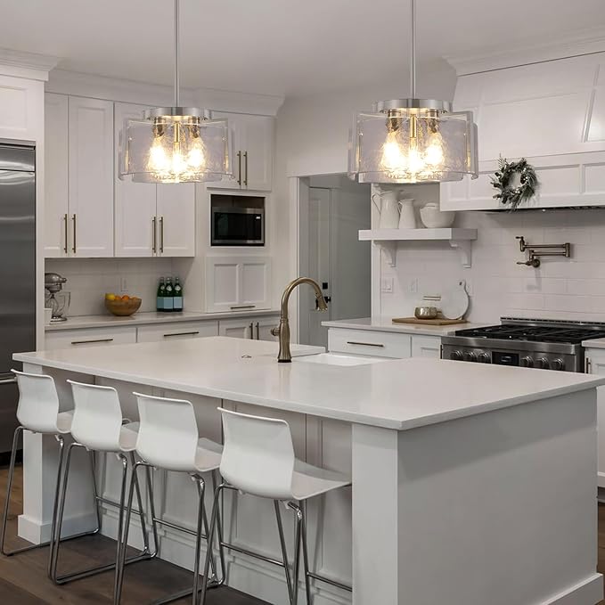 Nickel Chandeliers for Dining Room Light Fixture, 3 Light Entryway Light Fixture, Adjustable Pendant Lights Kitchen Island Modern Farmhouse Kitchen Foyer Chandelier for Entryway, Bedroom, Bathroom