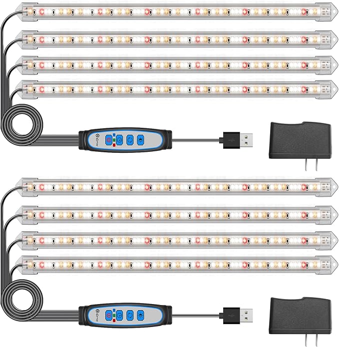 Kullsinss 16in Grow Light Strips, 4-Bar 240 LEDs Full Spectrum Plant Light | Growing Lamp for Indoor Plants with 6/12/16H Auto Timer, 5 Dimmable Levels, 15W Sunlike Plant Lamp for Seedling (2-Pack)