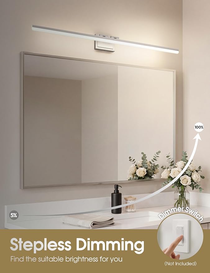 VOLISUN Modern Bathroom Vanity Light 48 inch, Rotatable, 40W Dimmable 5CCT Led Bathroom Light Fixture Over Mirror, Brushed Nickel Bar Vanity Light for Bathrooms Mirror Restroom-ETL Certificated