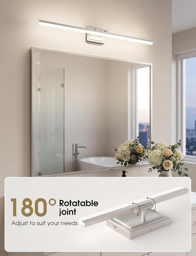 VOLISUN Modern Bathroom Vanity Light 39.4 inch, Rotatable, 34W Dimmable 5CCT Led Bathroom Light Fixture Over Mirror, Brushed Nickel Bar Vanity Light for Bathrooms Mirror Restroom-ETL Certificated