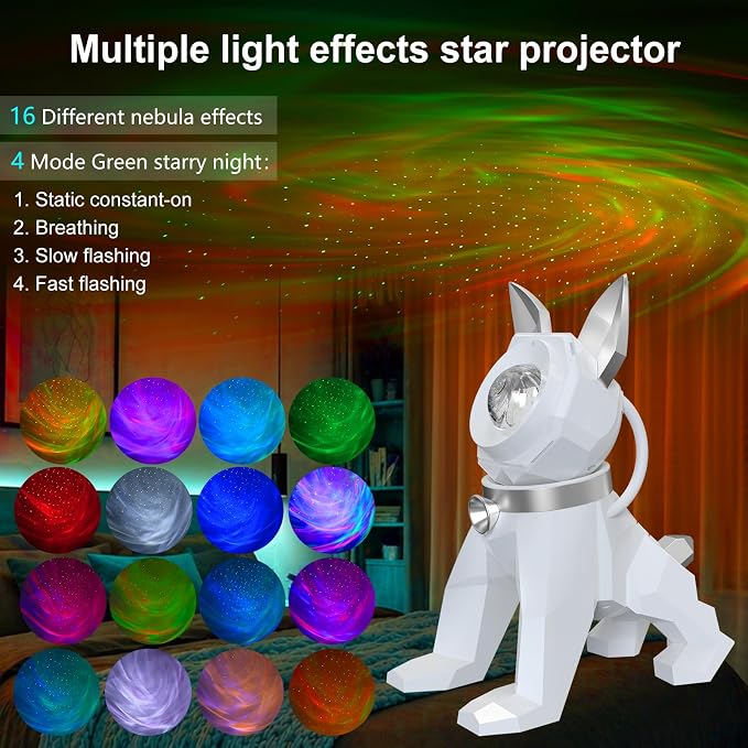Galaxy Star Projector Nebula Lamp LED Night Lights for Bedroom | 9 White Noise,Timer+RF Remote,Multiple Modes,4Music Sync,5 Adjust Brightness,4 Rotation Speed for Xmas,Gifts(WhiteSilvery)