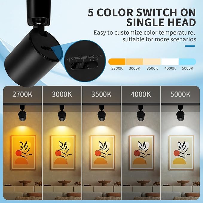 2-Set 5-Color 6-Light LED Track Lighting Kit with 6.6FT H Type Track Lighting Rail, DimmableTrack Lights with Floating Canopy, Ceiling Spot Light Flicker Free, CRI90+, 36° Beam 10W 800lm, Black