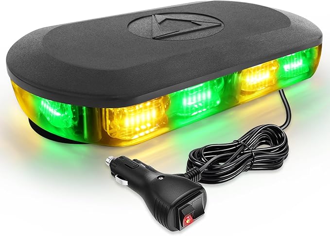 HLauto 700A Rooftop Emergency Strobe Lights Bar, 72 LED Amber Green Mini Beacon Safety Flashing Warning Traffic Lights Bar w/Magnetic Base for 12-24V Trucks, Construction Vehicles, Snowplow, Cars