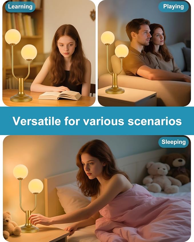 Globe Gold Table Lamp for Bedroom Gift Dimmable G9 Bulbs Included | Modern Round Ball Lamp Nightstand Desk Lamp Warmwhite Ambient Night Light Bedside Lamps for Living Room Party Home Decor Gift
