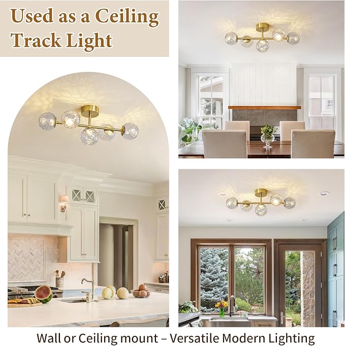 LED Brushed Gold Modern Hammered Glass Globe Bathroom Vanity Light | Hammered Glass Globes, Stunning Ripple Reflections, Mid Century Modern Design, Brushed Gold Finish, Integrated LED Source