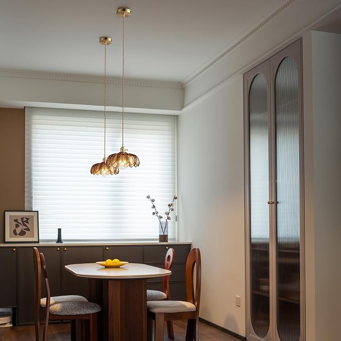 XZHGCEE Pendant Lights Kitchen Island: Amber Glass Hanging Light Fixture with Rotating Switch, E26 Base - Modern Lighting for Dining Room, Bedroom & Living Room