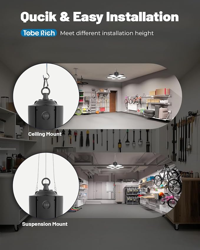 2 Pack Motion Sensor Garage Light Plug in, 20000LM Shop Light 6500K | 3 Modes, 6 Deformable Panels, Indoor Motion Activated LED Light for Garage, Workshop, Utility Room