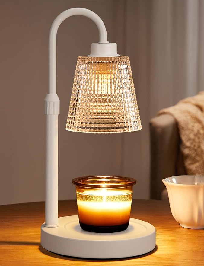 Innqoo White Candle Warmer Lamp with Timer, Dimmable Candle Warmer for Jar Candles, Height Adjustable Wax Melts Warmer, Birthday Gifts for Women Mom, House Warming Gifts New Home Decor