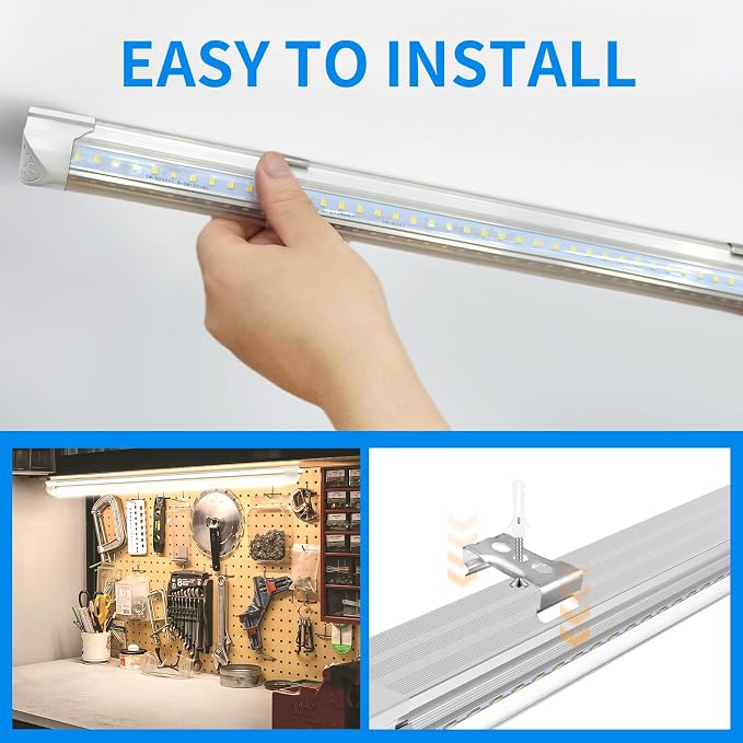 CNSUNWAY LED Shop Light 2FT, 22W 3300LM 3000K, V-Shape T8 LED Tube Light | Utility Linkable Shop Lights, Under Counter Light for Workbench, Kitchen, Basement, Plug and Play, 2 Pack, ETL Listed