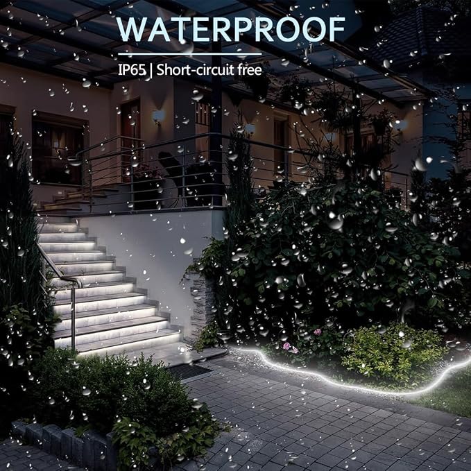 16ft Waterproof LED Rope Lights Outdoor - Connectable White Lighting with PVC Tube, IP65 Flexible for Garden, Patio, Ceiling, Landscape & Indoor Bedroom Decor