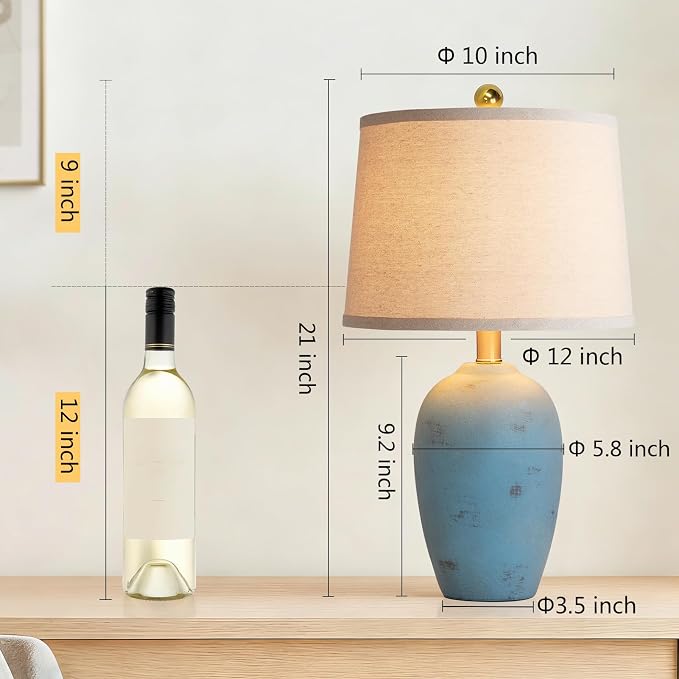 AIEAMPDO 21'' Set of 2 Coastal Small Ceramic Lamps for Bedroom | Traditional Nightstand Bedside Desk Table Lamp for Living Room Office Dorm, 2 Bulbs Included