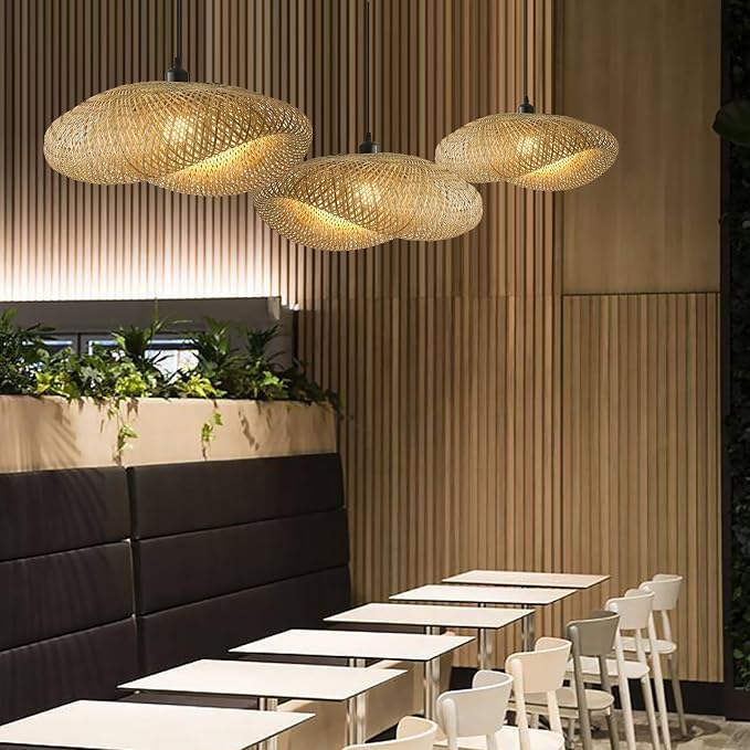 23.6" Bamboo Pendant Light,Rattan Chadelier | Hand Woven Bamboo Chandelier,23.6" Boho Wicker Hanging Light for Kitchen Island Dining Bedroom Living Room Restaurant