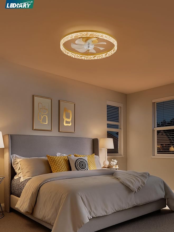 LEDIARY 20" Modern Ceiling Fans with Lights and Remote, Dimmable Low Profile Ceiling Fan, Flush Mount Fan, Stepless Color Temperature Change and 6 Speeds - Gold | Fandelier, Dimmable Low Profile, Flush Mount, Stepless Color Temperature Change, 6 Speeds...