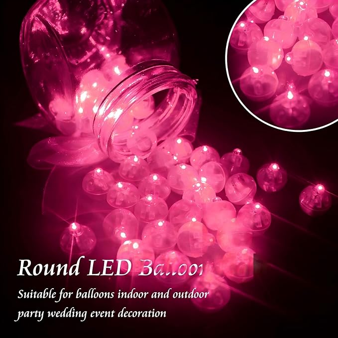 200pcs Balloon Lights Warm White Mini LED Lights Round Long Standby Time Multicolor Ball Lamps Paper Lantern for Easter Birthday Party Christmas Halloween Decoration Pink